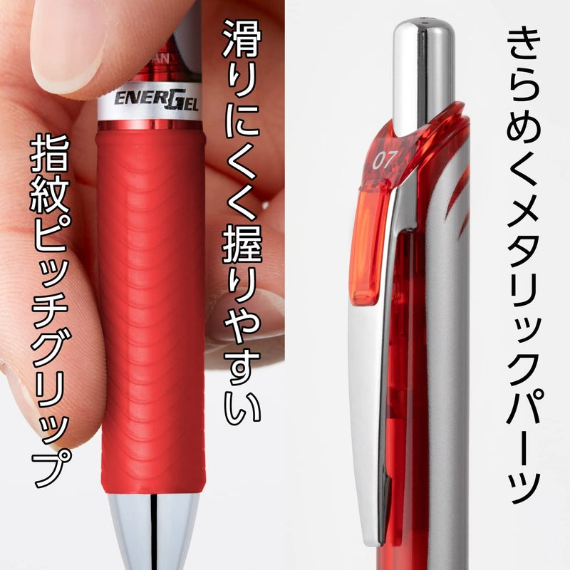 Pentel Energel Knock Ballpoint Pen, 0.5mm Needle Tip, Red Ink, Silver Body with Red Accent (BLN75Z-B) - Image 5